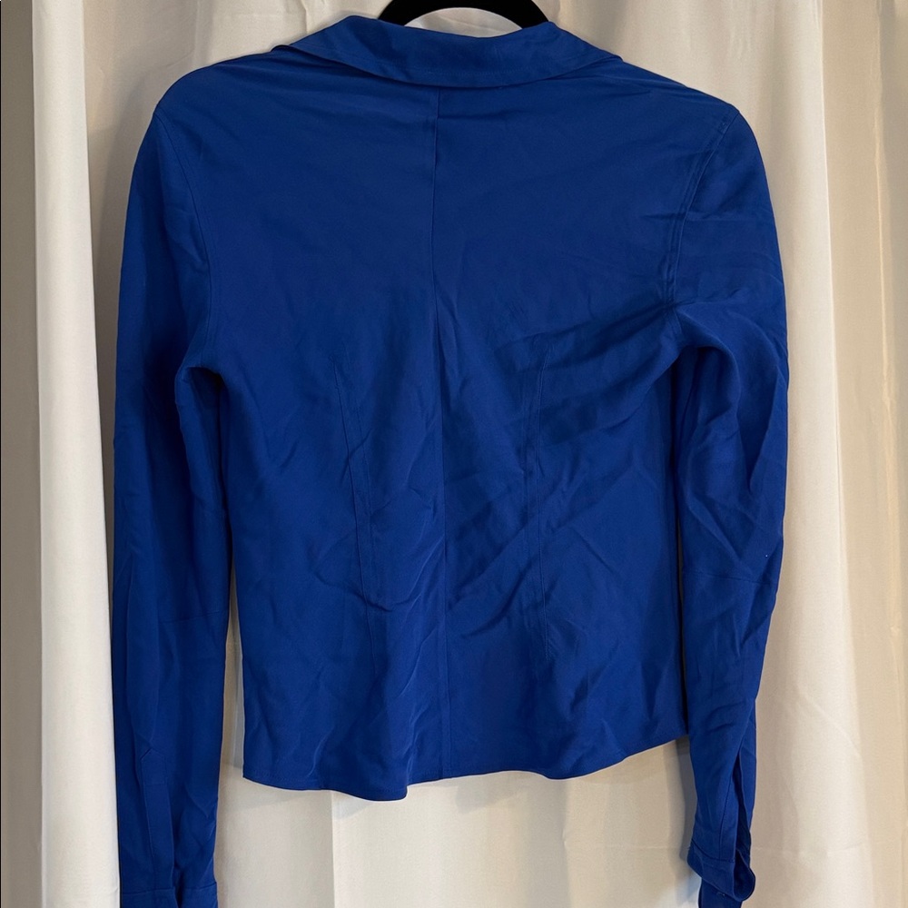 Banana Republic Stretch Silk Button-Up Blouse Royal Blue XS Classic Workwear Top - Picture 4 of 4